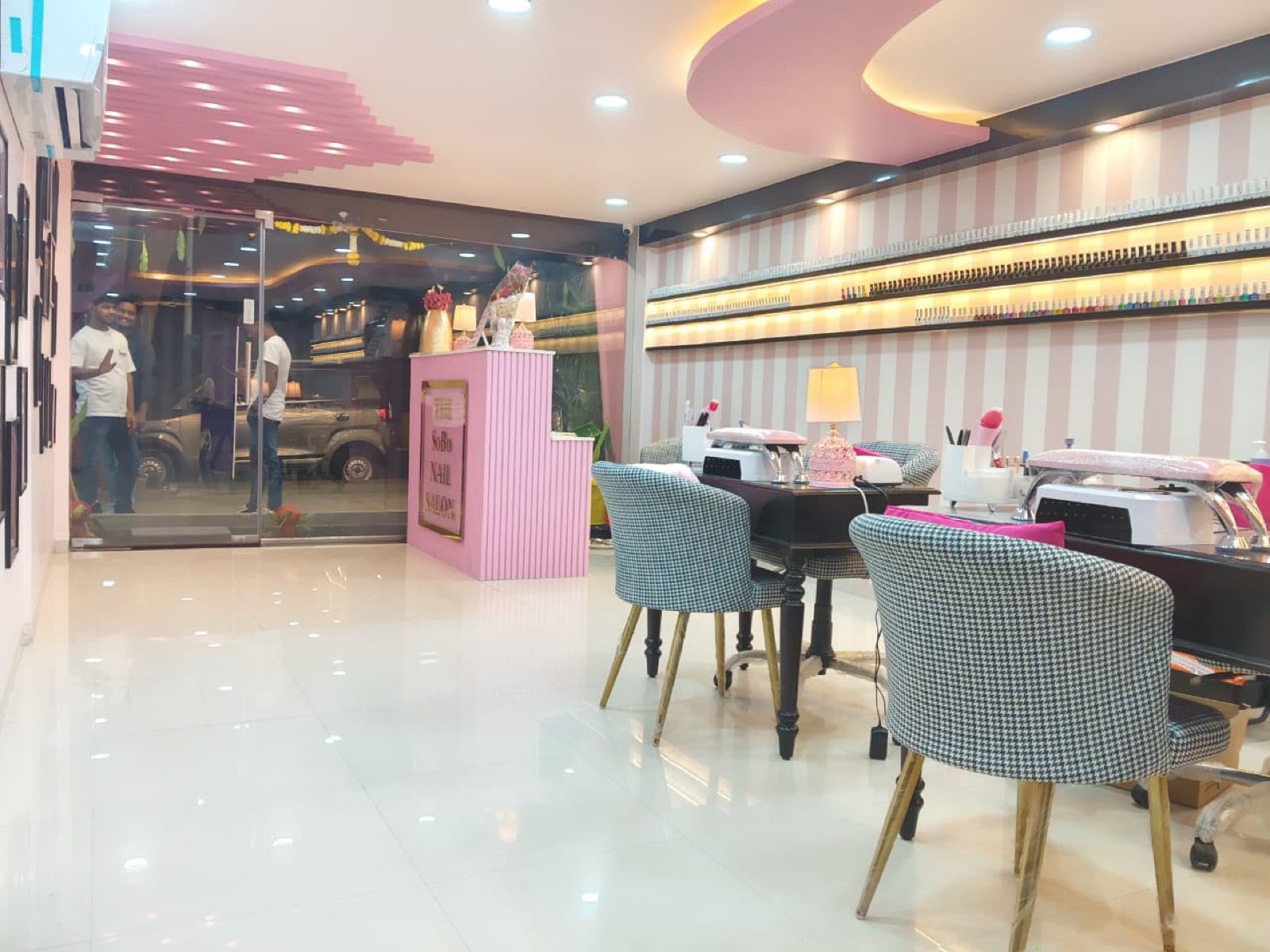 The SoBo Nail Salon reception and manicure stations, FC Road Pune